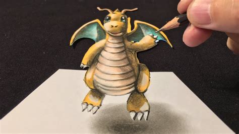 Drawing 3D DRAGONITE, Dragon Pokemon 3D Art - YouTube