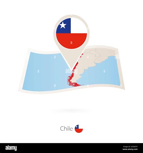 Folded Paper Map Of Chile With Flag Pin Of Chile Vector Illustration