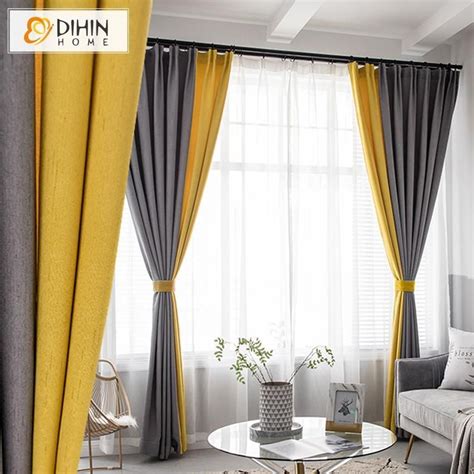 Dihin Home Modern Yellow And Grey Spliced Printedblackout Grommet