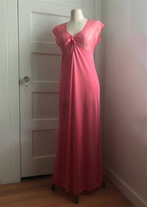 60s Pretty In Pink Lace Nightgown Slip By John Kloss Night Gown 60s 70s Fashion Lace Nightgown