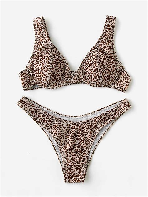 Leopard Print High Leg Bikini Set Sheinsheinside