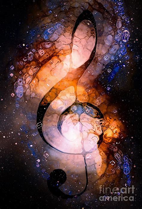 Music Clef In Space With Stars Abstract Color Background Glass Effect