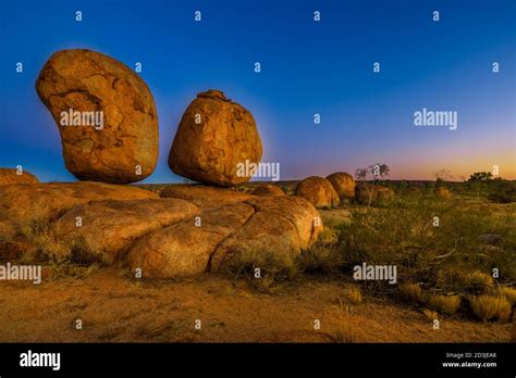 Iconic Devils Marbles Eggs Of Mythical Rainbow Serpent On Evening