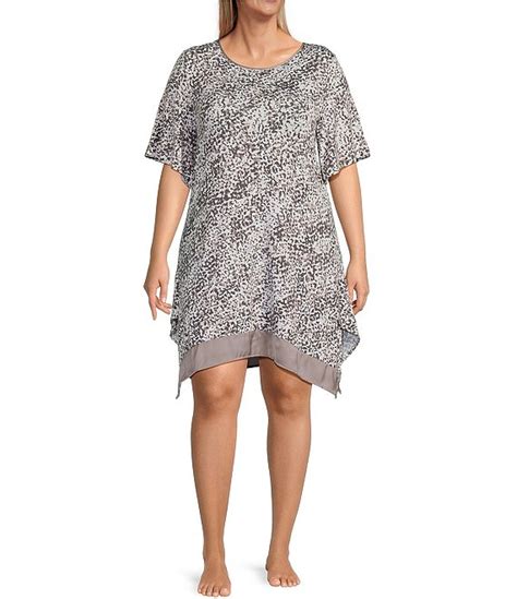 Donna Karan Plus Size Textured Knit Round Neck Short Sleeve Lounge