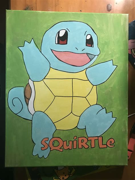 Hand Painted Pokémon Canvas Art Squirtle Pokemon Painting Cute