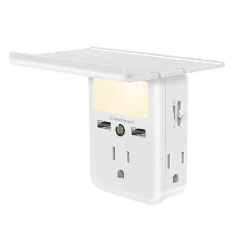 Wall Outlet Extender With Led Night Light And Built In Shelf 3 Ac