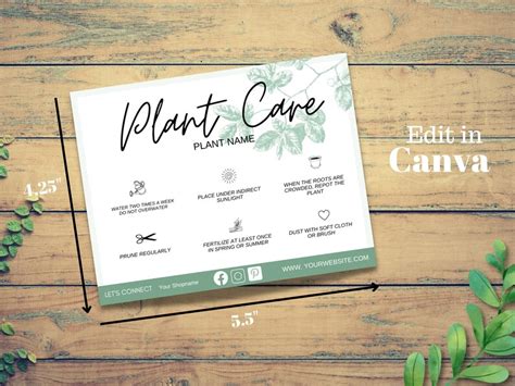 Plant Care Card Template Editable Plant Care Guide Succulent Care