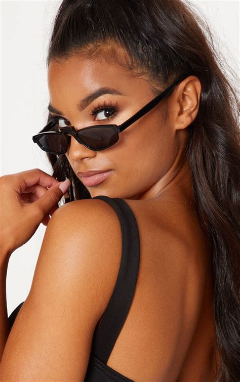 black thin retro sunglasses accessories prettylittlething