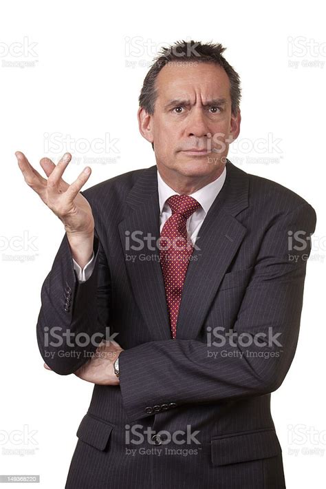 Angry Frowning Business Man In Suit Raising Hand Stock Photo Download