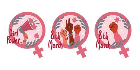 Set Of Symbols Of International Women S Day Woman S Power Stickers Stock Illustration