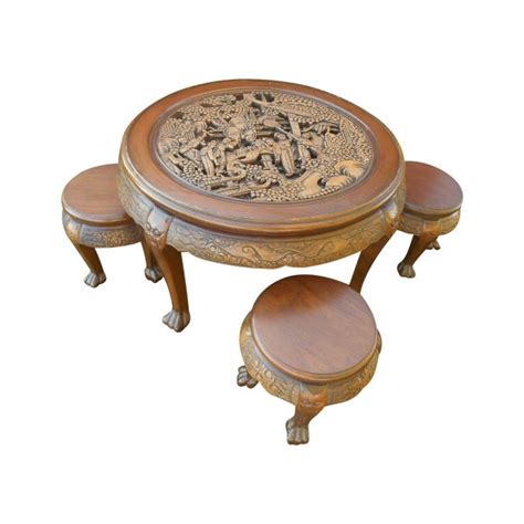 A properly set afternoon tea table setting should not be a daunting task. Vintage Japanese Hand Carved Tea Table Dining Set | Chairish
