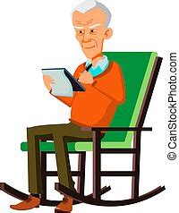 Elderly man in rocking chair. A vector cartoon of an elderly man in a ...