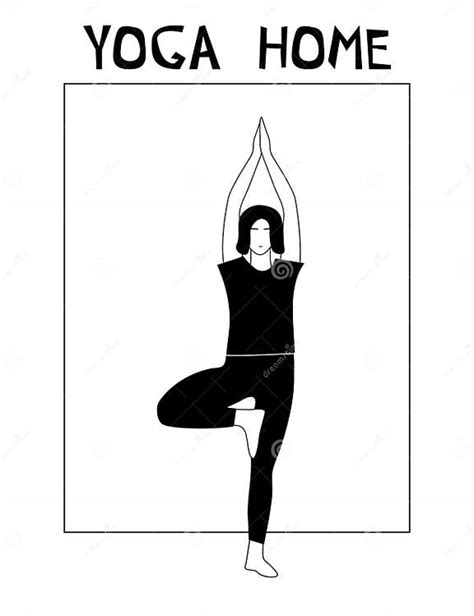 Woman Doing Yoga At Home Illustration With Pose Tree Pose Vrikshasana