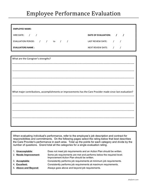 Employee Performance Evaluation Form In Word And Pdf Formats