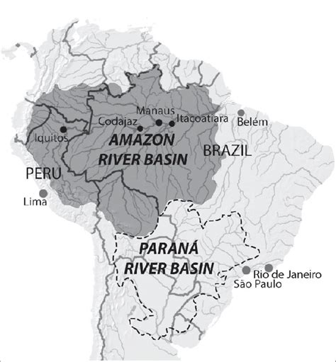 Map Of South America With Two Principal River Basins Amazon And Paraná