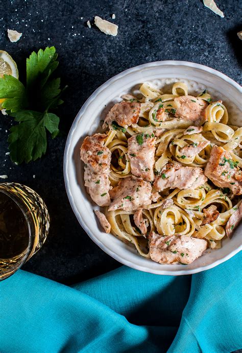 Enjoy this creamy chicken on pasta or with a side of veggies! Salmon Pasta with a Creamy Garlic Sauce • Salt & Lavender