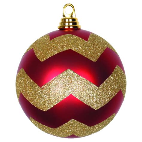 Vickerman 6 Red And Gold Matte Chevron Ball Christmas Ornament With