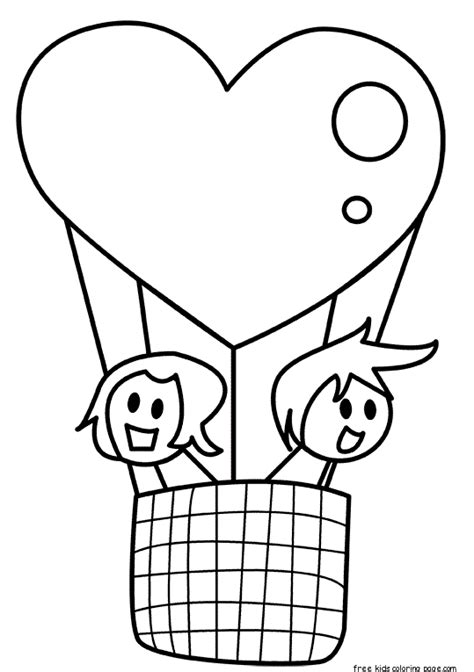 Are there any coloring pages that have balloons? Printable happy Valentines Day Hot Air Balloon good ...