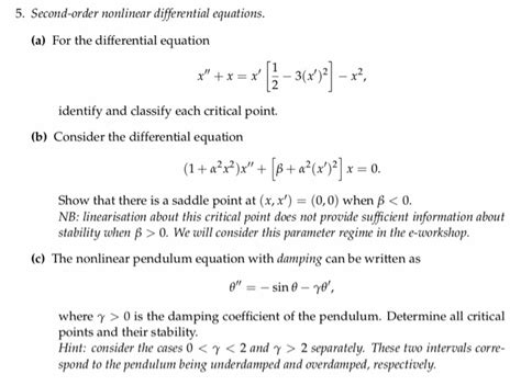 Solved Second Order Nonlinear Differential Equations A Chegg Com