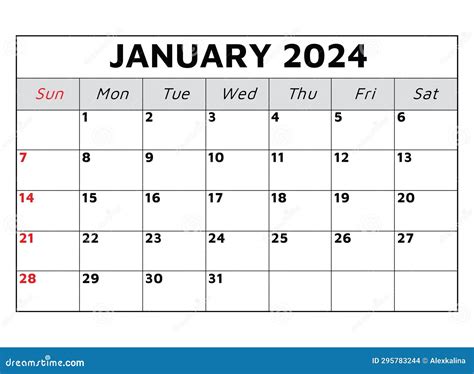 January 2024 Calendar Vector Illustration Stock Vector Illustration