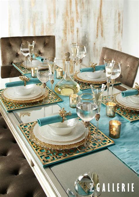 Elegance christmas table decoration in turquoise,white and golden colors. Image result for everyday tablescapes aqua gold silver ...