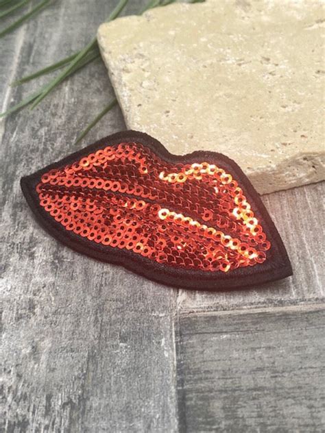 Hot New Sequin Red Lips Embroidered Iron On Applique Patch Etsy