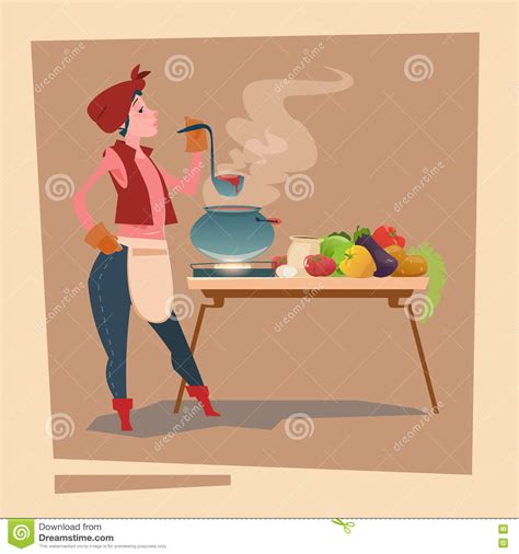 Farmer Country Woman Cooking Dinner Cartoon Character