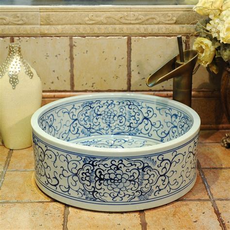 Blue White China Artistic Handmade Ceramic Sink Wash Basin Ceramic
