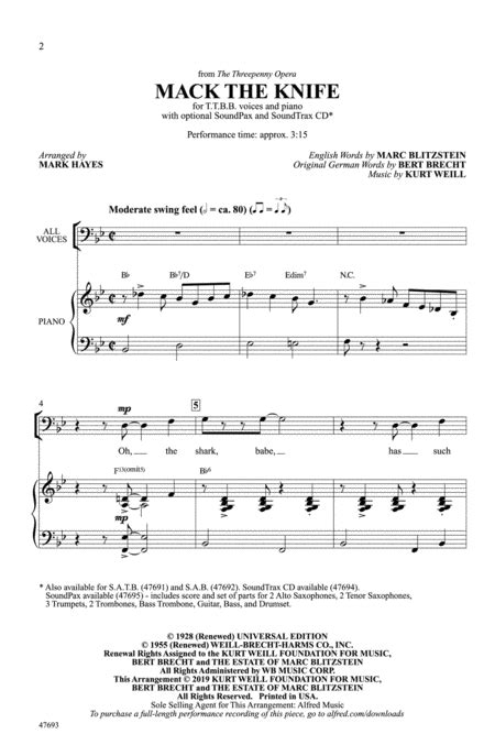 Mack The Knife By Kurt Weill Choir Digital Sheet Music Sheet Music Plus