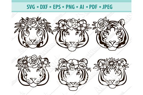 Tiger SVG File Tigers With Flower Crown Svg Png Dxf Eps 553239