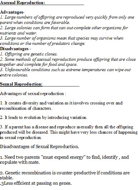 Advantages And Disadvantages Of Sexual Reproduction Advantages And Disadvantages Of Asexual