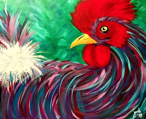 Vibrant Rooster Acrylic Painting Class West Rowan Farm Home