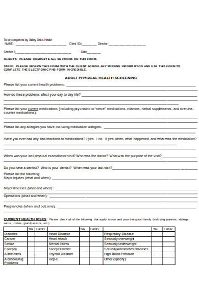 Free 9 Health Screening Forms In Pdf Ms Word