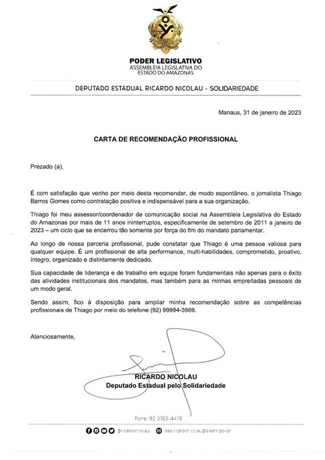 Carta De Recomenda O Profissional By Thiago Barros Issuu