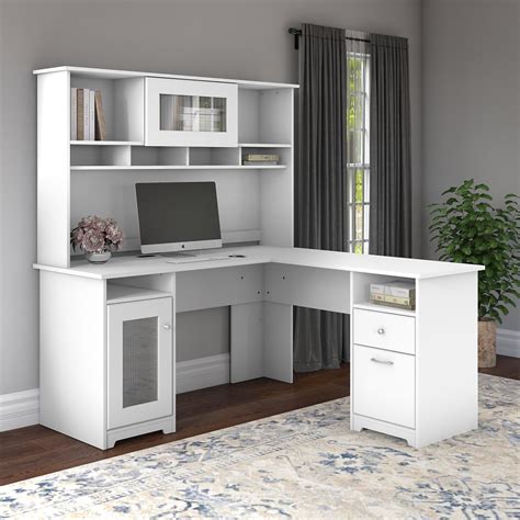 Bush Furniture - Cabot 60W L Shaped Computer Desk with Hutch in White