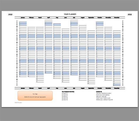 Year Planner Template 2022 Excel Printable File Infozio