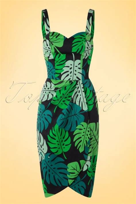 50s Mahina Tahiti Palm Sarong Dress In Green De Jurk Halterjurk Kleding