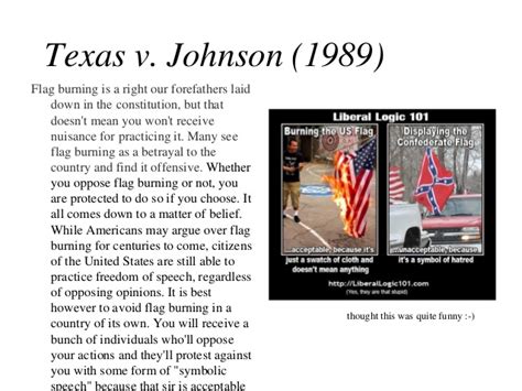 Johnson burned the flag to protest the policies of president ronald reagan. Landmark supreme court cases