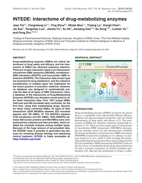 PDF INTEDE Interactome Of Drug Metabolizing Enzymes
