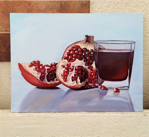 Pomegranate Painting Original Art Still Life Fruit Food Etsy