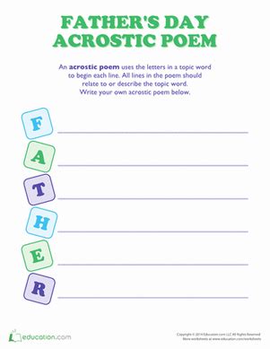 Use this acrostic poem worksheet to keep your students engaged in the classroom for father's day. 1st Grade Poetry Worksheets & Free Printables | Education.com