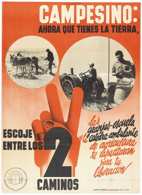 Spanish Civil War Poster On A Red And White Gradient Ground Two Close