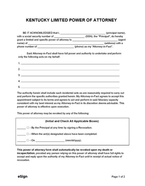 Free Kentucky Limited Power Of Attorney Form Pdf Word