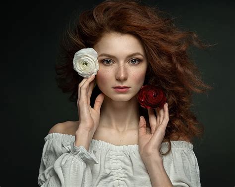 Hd Wallpaper Aleksandr Kurennoi Women Redhead Flowers Freckles