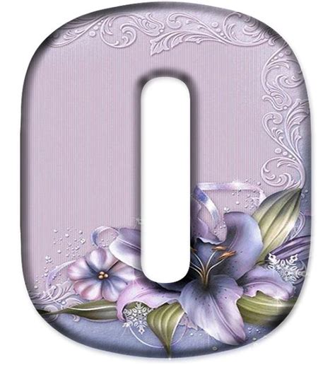 The Letter O Is Decorated With Purple Flowers And Leaves Along With