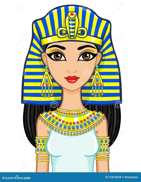 Portrait Of The Animation Egyptian Princess In Gold Jewelry Queen Cleopatra Stock Vector