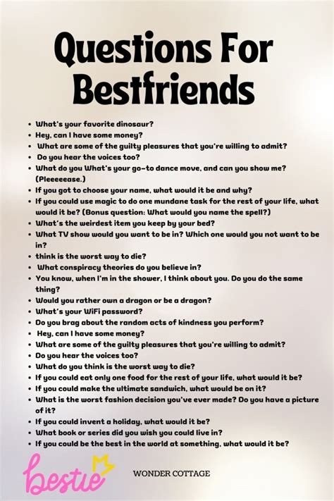 Fun Questions For Your Best Friends Wonder Cottage