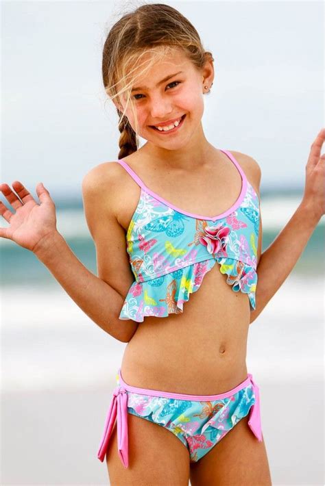 Girls Bikini Set With Tie Side And Frills Sun Emporium Swimwear And Beachwear Girls Swimwear