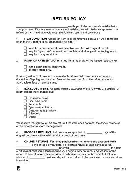 Free Return Policy Template Pdf Word Eforms