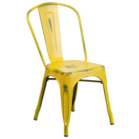 Metal kitchen & dining room chairs : Flash Furniture ET-3534-YL-GG Distressed Yellow Stackable ...